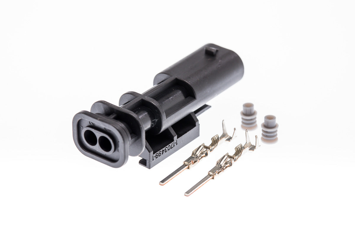 Connector männlich 2 polig mit Einzeladerabdichtungen & Crimpverbinder CSM10183